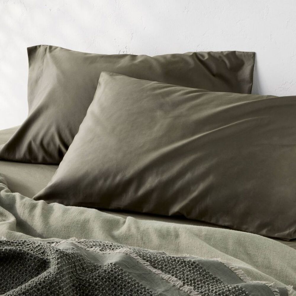 King 600 Thread Count Sateen Pillowcases Olive Green - Casaluna